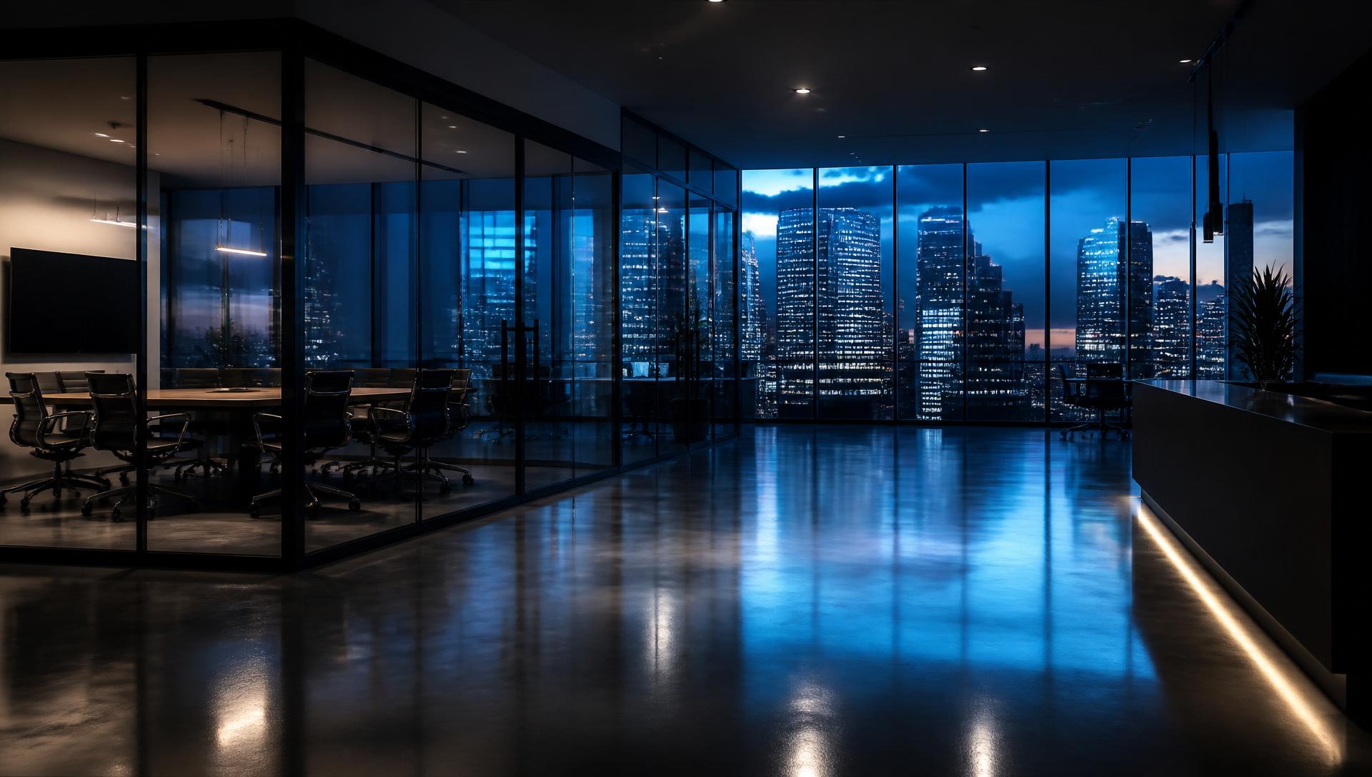 Modern corporate office interior cleaned by Top & Shine